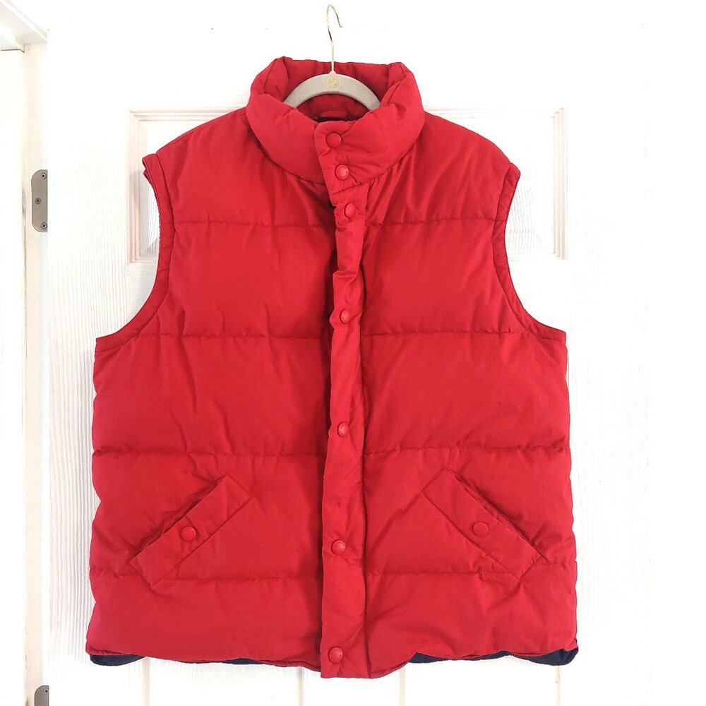 Lands End Puffer Vest Unisex Adult Large Red Goose Down Snap Vintage 90s Men